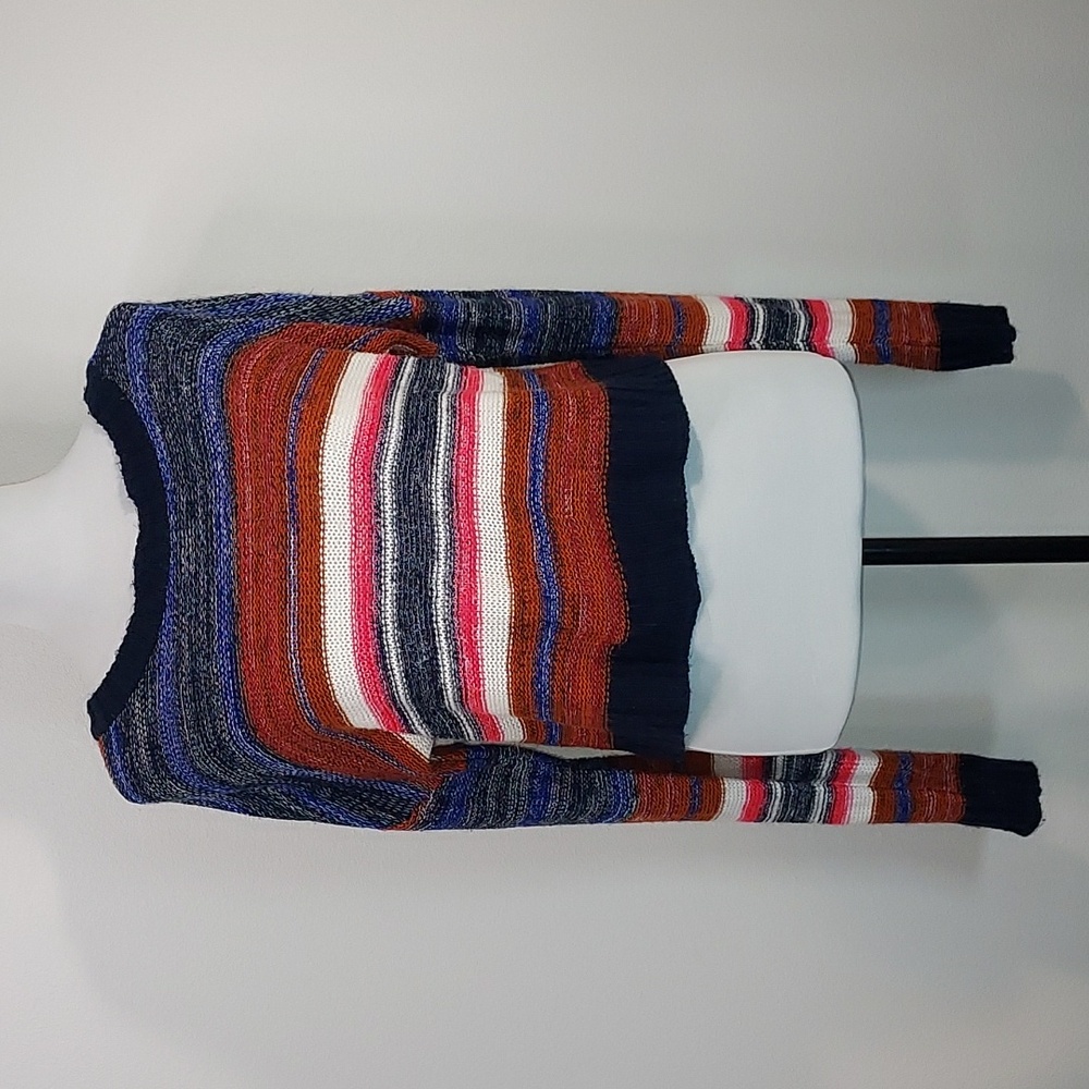 Serendipity by Victoria Multi-Color Striped Cropped L/S Knit Sweater Size Large